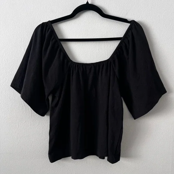 Pact Women's Luxe Jersey Flutter Sleeve Top in Black Short Sleeve size small - Picture 7 of 10